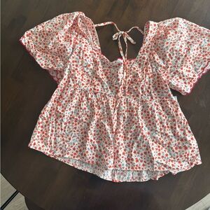 Old Navy Red and White Floral Blouse